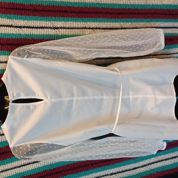 Motherhood Maternity White Tie Waist Blouse with Lace Detailed Sleeves, EUC - Picture 5 of 6